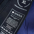 HANA Waimea men’s 3/2 mm shorty wetsuit in Navy – inner label detail