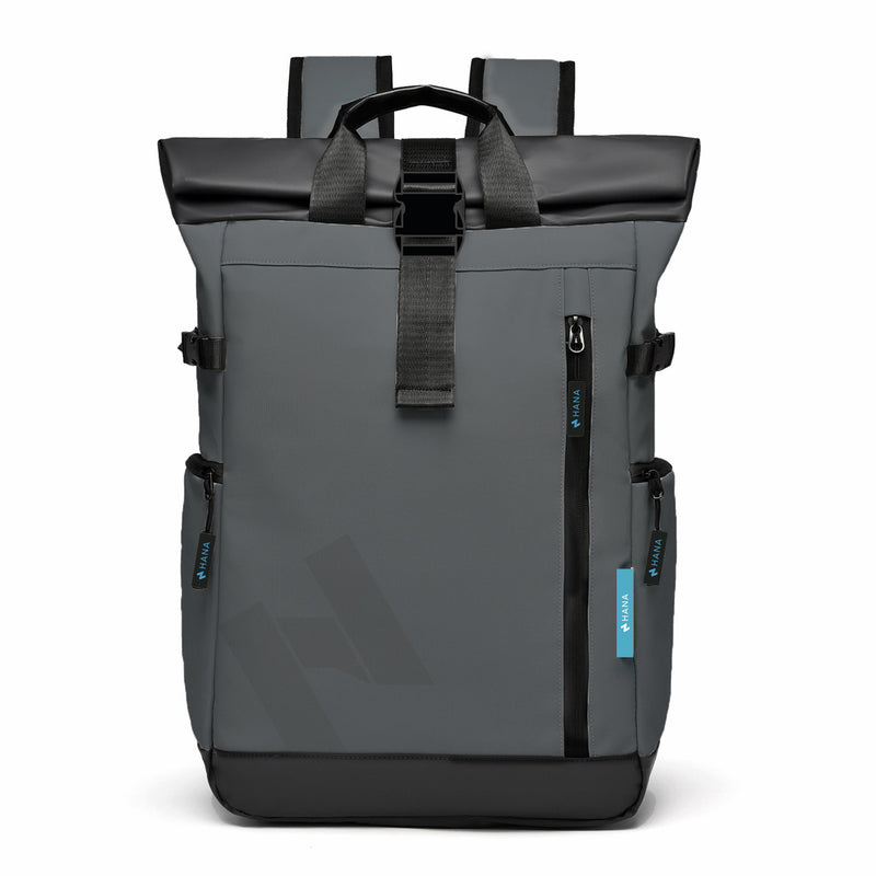 HANA XPlorer 25L water-resistant backpack in Dark Grey, front view