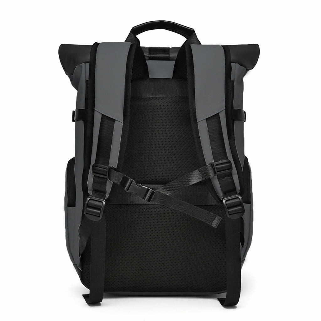 HANA XPlorer 25L backpack in Dark Grey, back view with padded straps